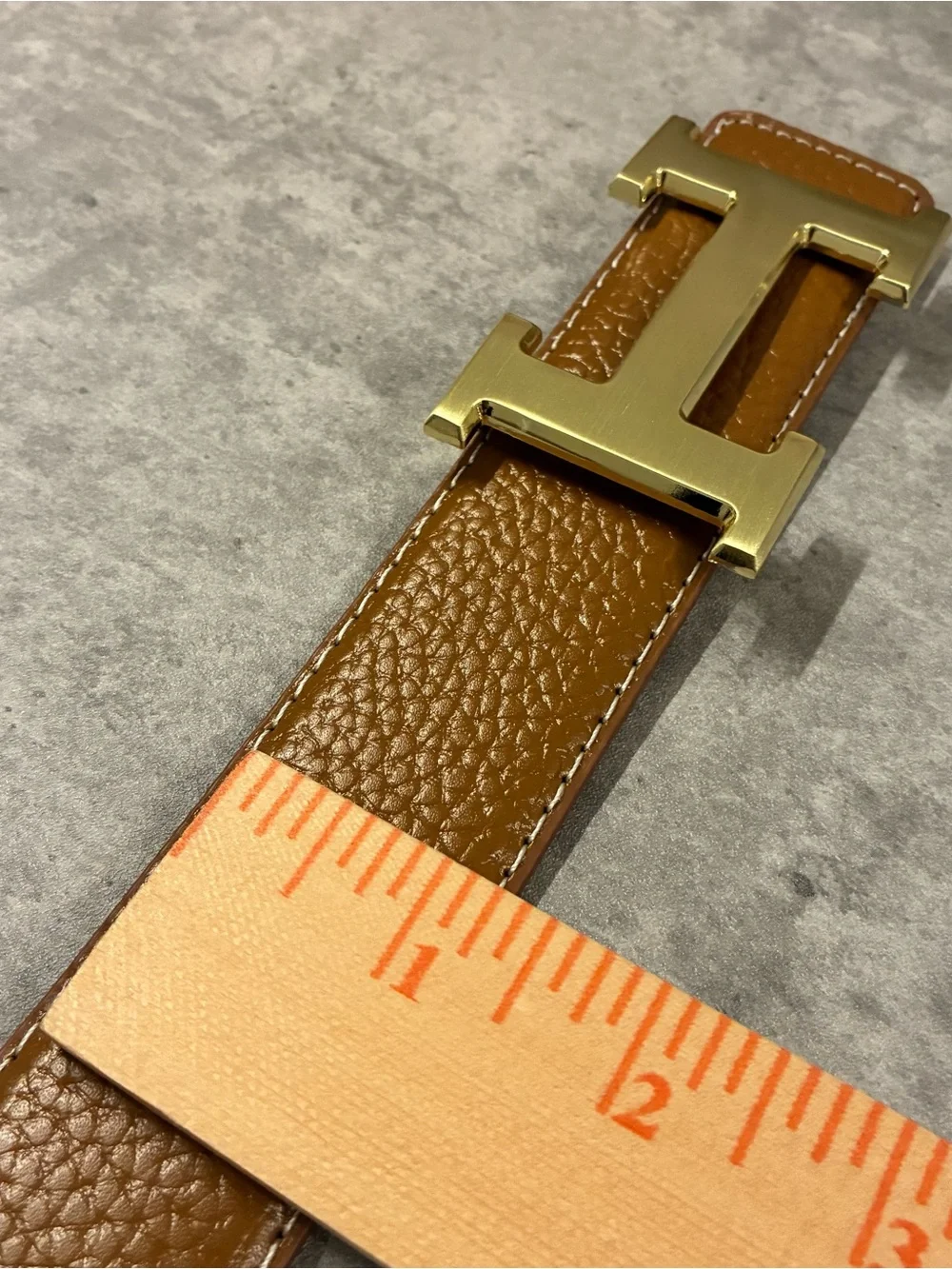 Classic Men's Tan belt with golden H-Buckle for 40-44 inches
